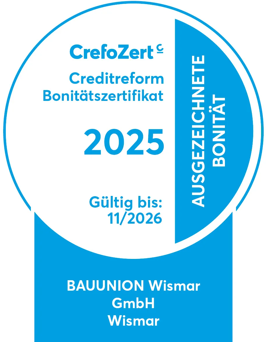 Weblogo_BAUUNION Wismar GmbH Crefo Zertifikatio für Bauunion Wismar